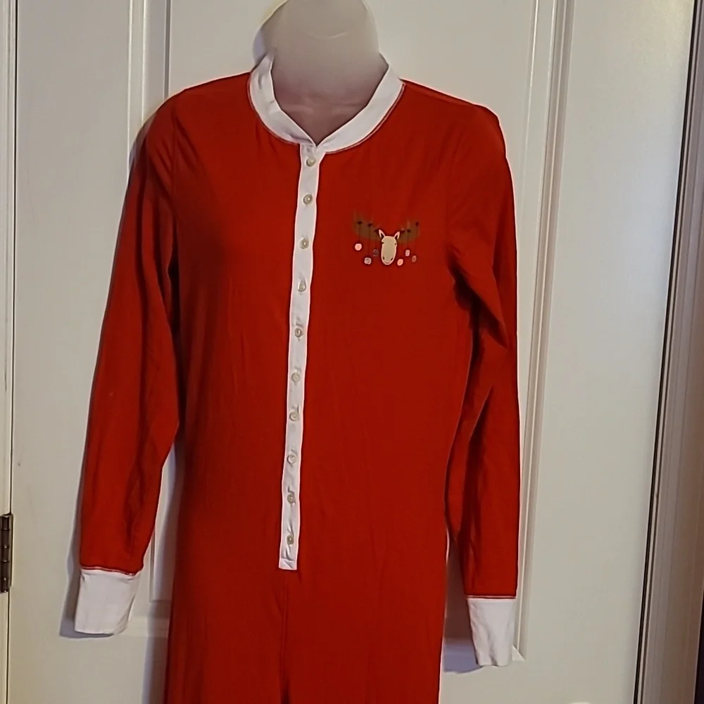 J. Crew Red Women's One Piece Reindeer Pajamas Sz: M - Picture 3 of 10